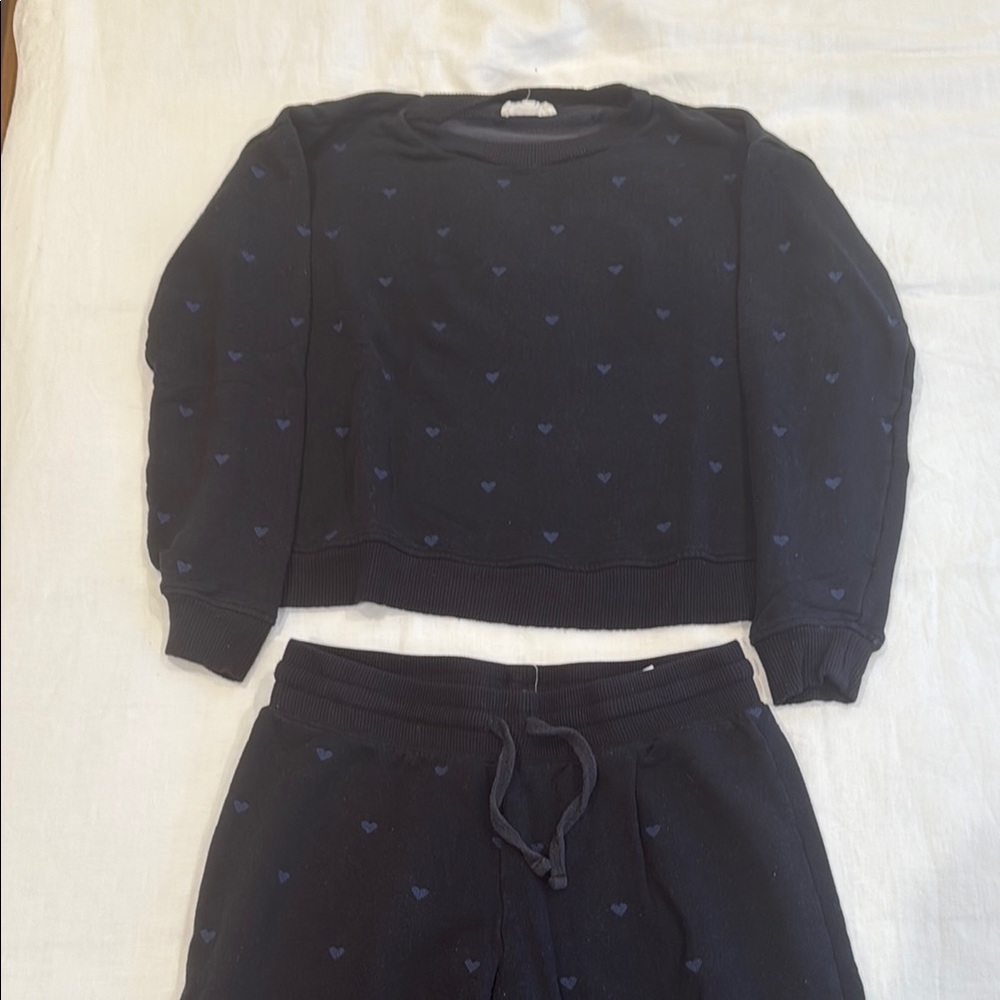 Black and Blue Heart Patterned Sweatshirt and Joggers Set